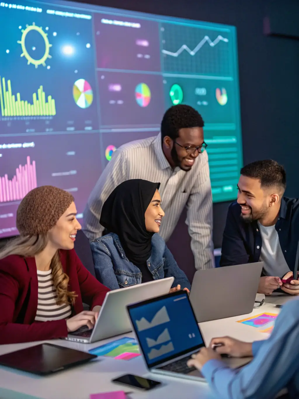 A diverse group of cybersecurity professionals participating in a Uandor training session, demonstrating the collaborative and hands-on nature of the learning experience.